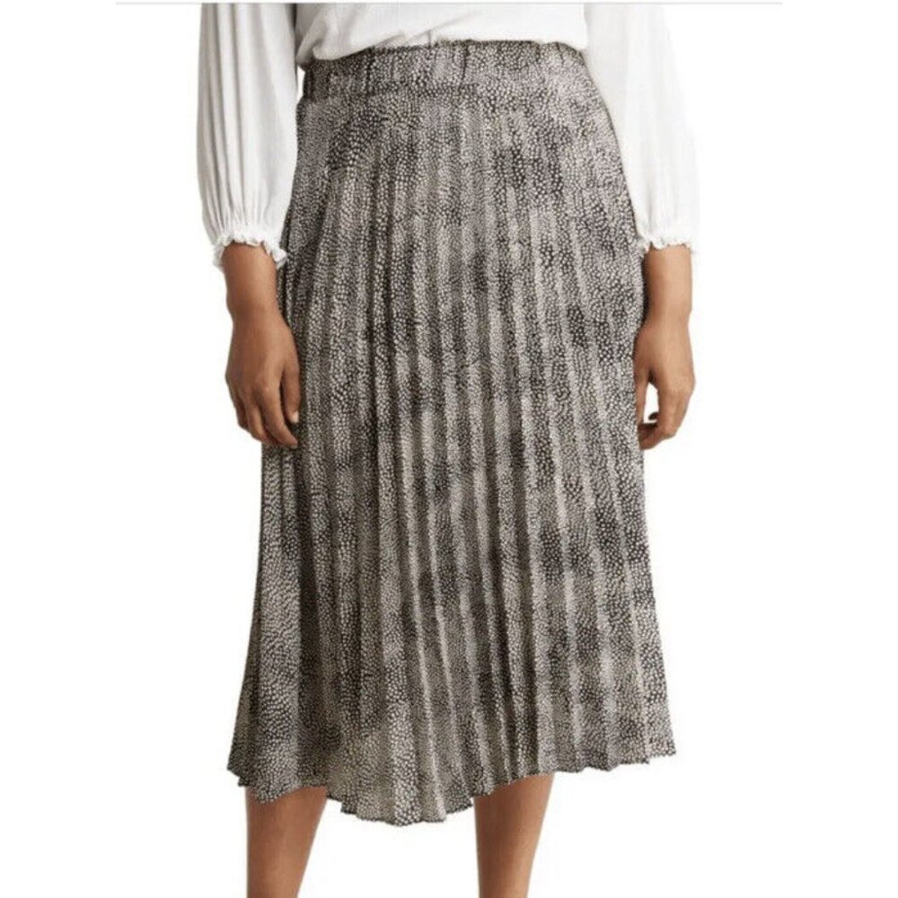NWT Tahari Skirt Dotted Pleated Plus 1X Black Cream Polyester Elastic Waist